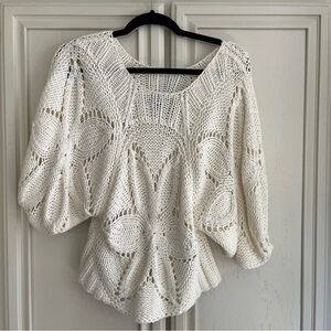 Lumiere White Vintage inspired Crochet Knit Sweater Size M